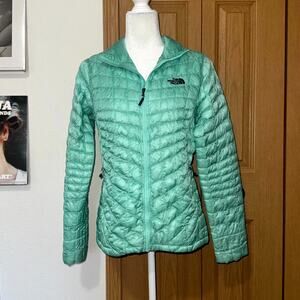 The North Face ThermoBall Quilted Jacket Womens Small Mint Green Full Zip